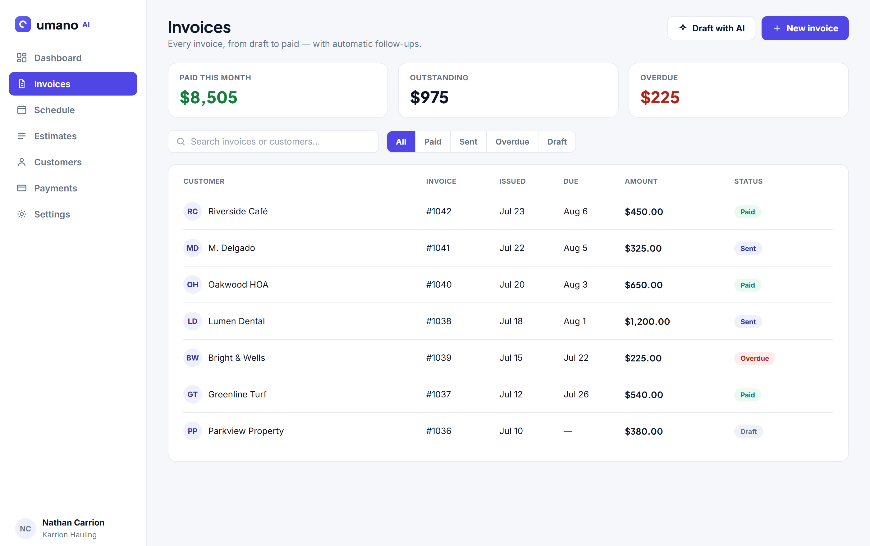 Invoices and payments in Umano